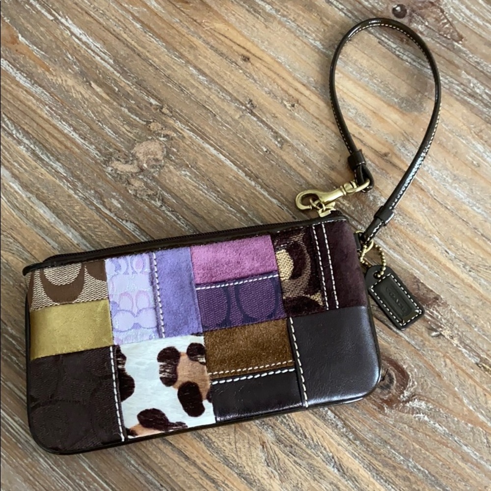Coach outlet wristlet in patchwork design